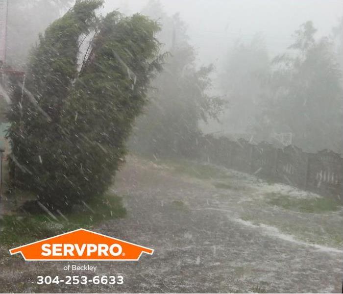 Trees are blowing over and flooding is occurring during hurricane conditions.